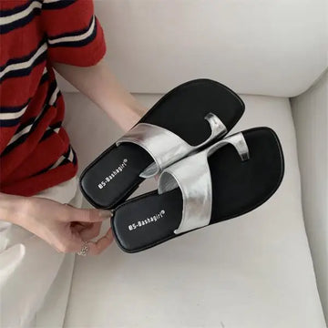 Xajzpa Shoes Women Slippers Flat Rubber Flip Flops Slides Loafers Soft Silver Hawaiian Women's Shoes Silver Loafers Slippers Soft Rubb